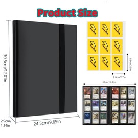 Trading Card Album Binder 9 Pocket,20 Sleeves 450 Cards with Elastic Strap Prevent Fits Card from Falling,Cards Holder Album Folder for Game,Baseball,Soccer,Basketball (Black)