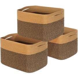 MINTWOOD Design 3-Pack Storage Baskets for Shelves, Decorative Baskets for Organizing, Woven Baskets for Storage, Book Basket Cube Storage Bin Box, Pantry Closet and Shoe Organizers, Black Jute