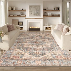 Area Rug 8x10 Large Living Room Rugs,Machine Washable Rug,Stain Resistant Soft Thin Carpet,Neutral Boho Vintage Home Decor,Indoor Non-Slip Rugs,for Bedroom,Office,Farmhouse,Dining