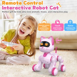 Robot Cat Interactive Toys for Girls: Remote Control Electronic Pink Kitty Pets - Robotic Can Dancing Touch Programmable Mechanical Cat for Kids Age 4-9 Christmas/Birthday Surprise Gifts