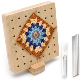 INHEMING Barrier Board for Granny Square, 13.5 cm Locking Board Crochet Handcrafted, Super Stable Locking Board Crochet Wood for Crochet, 6 Stainless Steel Fixed Stick + 5 Needles
