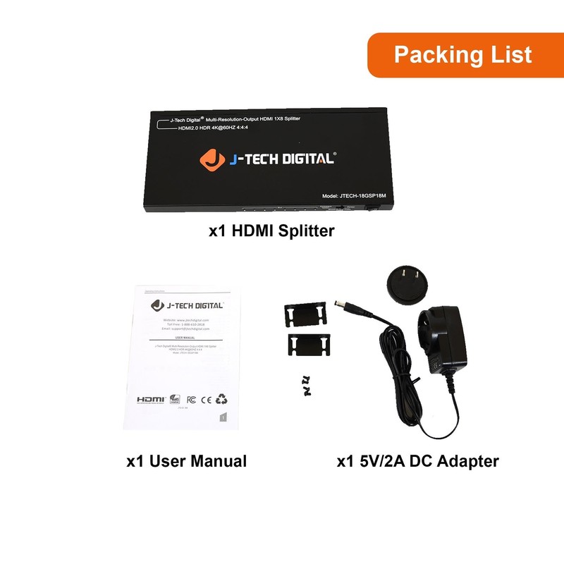 HDMI Splitter 1 in 8 Out 4K 60Hz 1080P Multi-Resolution