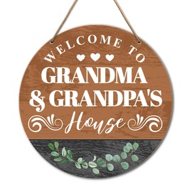 Grandma and Grandpa House Signs Wall Decor for Front Door Porch Decorations, Welcome Hanging Signs Decor, Father's Mother's Day Christmas Birthday Gift for Grandma Nana Grandpa Papa Grandparents