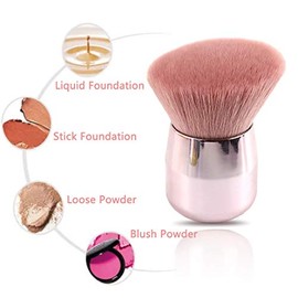 Brocha para base de polvo mineral, brocha de contorno, brocha para broncear la cara, mezcladora, para mezclar y mezclar Kabuki brochas de maquillaje gruesas y densas (parte superior angulada, rosa)