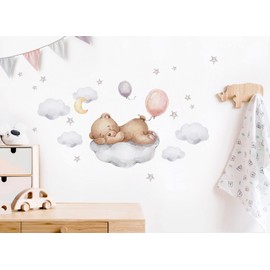 Little Deco DL871-6 Wall Sticker Bear on Cloud Teddy Bear Balloons Baby Room Bedroom Wall Sticker for Children's Room Wall Decoration