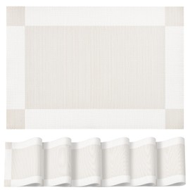 Artoid Mode Beige Crossweave Vinyl Non-Slip PVC Set of 6 Placemats, Wipeable Washable Woven Place Mats For Home Holiday Party Dining Table