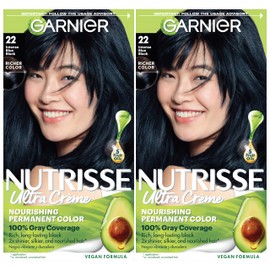Garnier Hair Color Nutrisse Nourishing Creme, 22 Intense Blue Black (Mulberry) Permanent Hair Dye, 2 Count (Packaging May Vary)