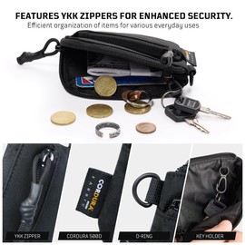 1TG Tactical Coin Purse, Cash Change Wallet 500D Cordura, Change Purse ID Card Holder with YKK Zipper for Men and Women, Black