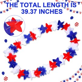 24 Pcs Patriotic Flower Leis 4th of July Decorations Red White and Blue Star Necklace Independence Day Garland Leis American Flag for Fourth of July Party Parades Wreath