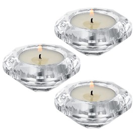 OwnMy Set of 3 Crystal Tea Light Holders Round Votive Candle Holders, Clear Crystal Tealight Candle Holders Crystal Diamond Shaped Candle Stands Modern Candle Centerpiece for Living Room Table Decor