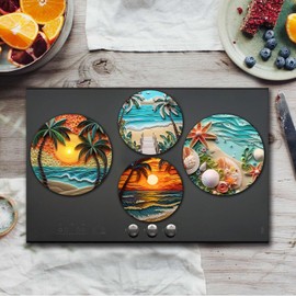 Tucocoo Abstract Beach Electric Stove Burner Covers, Set of 4 Round Stove Burner Covers, 8Inches and 10Inches, Gas Stove Burner Covers, Metal Stove Burner Cover, Palm Tree Sunset Cooktop Decorative
