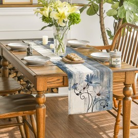 Table Runner 40 x 140 cm Spring Summer Modern Blue Runner Table Outdoor Weatherproof Table Runner Flowers Daisy Table Decoration Seasonal Washable for Kitchen Indoor Outdoor Farmhouse