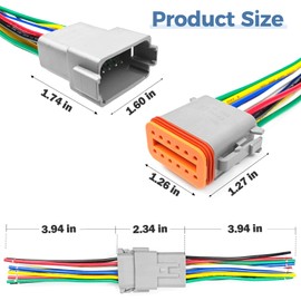 6 Kit Deutsch DT 12 pin Grey Male Female Wiring Harness Deutsch Pigtail 12 Wire Way Waterproof Automotive Electrical Connector 16 AWG with 144 Heat Shrink Tubing