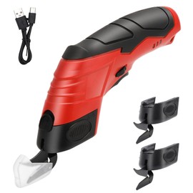 Gugxiom Electric Scissors, Carpet Cutter with 2 Interchangeable Blades, Cordless Electric Scissors for Cutting Fabric/Leather/Carpet/Cardboard (1 Tungsten Steel Tip & 2 Alloy Tips & Red)