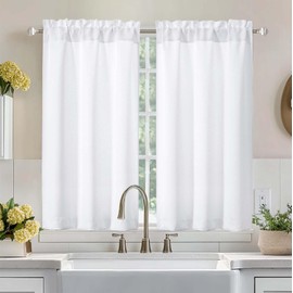 Aiyufeng Pure White Curtains for Bedroom 45 Inches Long 2 Panels Set, Room Darkening Window Treatment, Short Curtain Drapes, Soft Touching Casual Rod Pocket Privacy Curtains, W40 x L45 Inch
