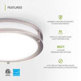 ASD LED 18 Inch Round Flush Mount Light Fixture | 28W 2250LM 3000K-5000K 120V | 3CCT, Dimmable, Energy Star, ETL Listed | Close to Ceiling Double Ring Lamp, Low Profile Lighting | Dark Bronze, 4 Pack