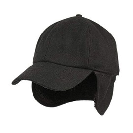 LUMINOUS FASHION Men's Ear Flap Hunting Trapper Baseball Wool Cap Brim Warm Hat with Fleece Sherpa Lining(Black)