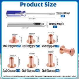 Glarks 150 Sets Rose Gold Chicago Screws Assorted Kit, M5 x 5mm, 6mm, 8mm, 10mm, 12mm Chicago Rivets and 4x4mm Flat Head Stud Screw, Nail Rivet Chicago Button Screw Posts Metal Accessories