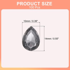 MECCANIXITY 100Pcs 10 x 14 mm Teardrop Rhinestones Acrylic Pointed Back Rhinestone Beads Gems for Jewelry Making Costume Crystal Embellishments Crafts, Gray