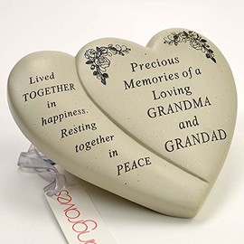 Angraves Grandma & Grandad Double Heart Flower Graveside Memorial Ornament Verse Plaque