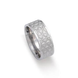 kkjoy Flower of Life Ring Stainless Steel Six Petal Flower Band Ring Promise Ring Jewellery for Women Charming Ladies, Stainless Steel, No Gemstone