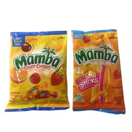 Mamba's-Fruit Chews Bundle |Fruit-Flavor Mix 3.52oz & Beach Sticks 3.17oz| 2 Pack.