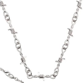 ellifam Barbed Wire Chain Necklace - Edgy Gothic Punk Style Choker, Chunky Metal Hip-Hop Goth Alt Emo Grunge Gothic Indie, Bold Alternative Chain, Bracelet Thorns Brambles, Cool Rock