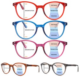 COJWIS Progressive Multifocus Reading Glasses for Women - 5 Pack Bifocal Computer/Book Readers with Blue Light Blocking and Spring Hinge(5 Mix,2.25x)