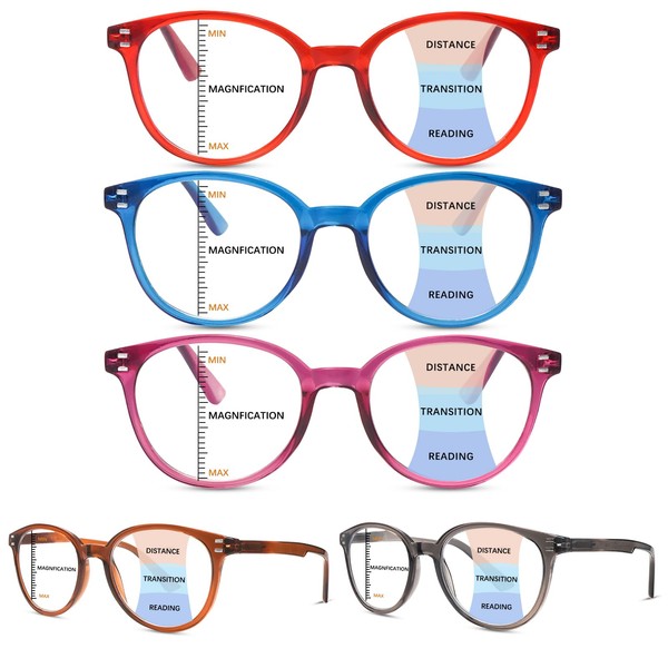 COJWIS Progressive Multifocus Reading Glasses for Women - 5 Pack