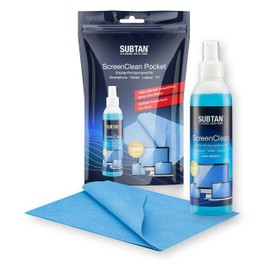 SUBTAN ScreenClean Pocket - Display-Reinigungsset für unterwegs - 100ml Display Reiniger + Display-Tuch 30x38 cm - Set für Smartphone und Tablet - Made in Germany