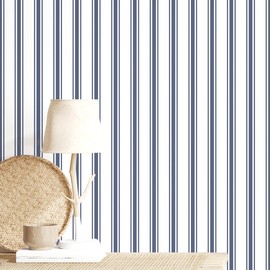 Sevalo Striped Peel and Stick Wallpaper Blue and White Striped Contact Paper for Cabinets Navy Blue Stripes Self-Adhesive Removable Wallpaper Modern Bedroom Bathroom Accent Wall Decor 17.3inW 78.7inL