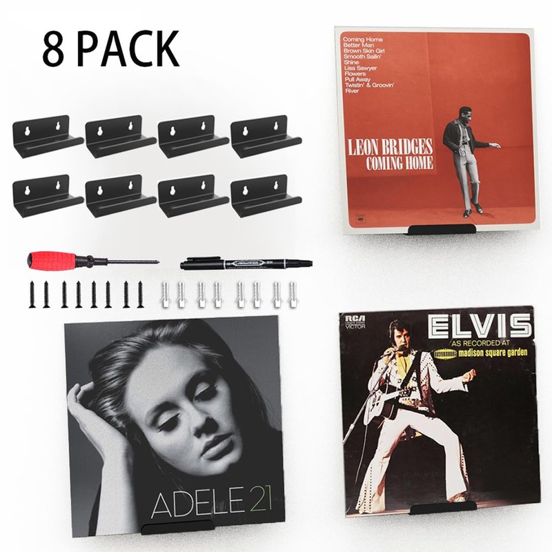 Black Vinyl Record Shelf Wall Mount 8 Pack,Acrylic Album Record