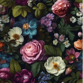 REDAMANCY White Poppies Peony Floral Vintage Dark Black Pink Flowers Peel and Stick Wallpaper Stick on Contact Paper Wall Paper Easy Peel Off for nightstand Drawer Cabinet Renter