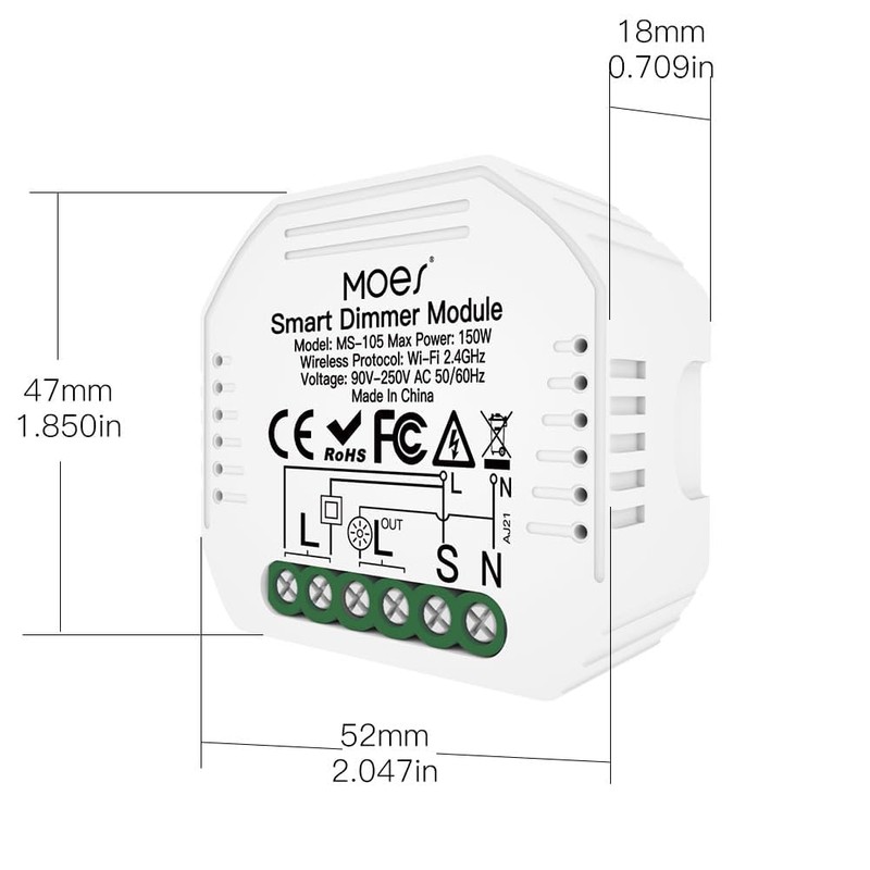 MOES Tuya WiFi Smart Light LED Dimmer Switch Module, Smart