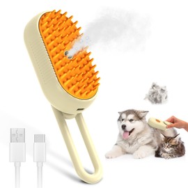 Ankilo Cat Hair Steam Brush for Shedding, Pet Hair Removal Comb with Water Tank, 3 In 1 Steam Cat Brush, USB Charging Port, with Removable Comb