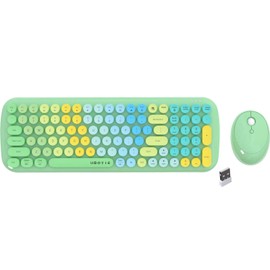 Wireless Keyboards and Mouse Combos, UBOTIE Colorful Gradient Rainbow Colored Retro Typewriter Flexible Keyboard, 2.4GHz Connection and Optical Mouse