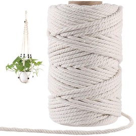 6mm Macrame Cord, 165 Feet Thick Cotton Macrame Rope for Wall Hanging Planters Hangers Knitting Macrame Home DIY Crafting Decoration (Beige)