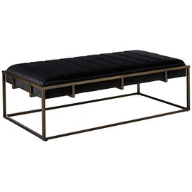 Christopher Knight Home Vassy Modern Velvet Ottoman Bench with Brass Finish, Black