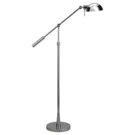 Henn&Hart Height Adjustable/Tilting Floor Lamp with Metal Shade in Polished Nickel, for Home, Living Room, Bedroom, Entertainment Room, Office, Kitchen, Dining