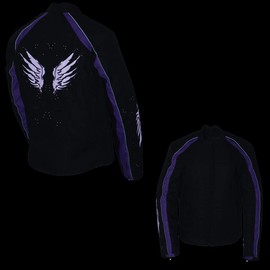 Milwaukee Leather SH1954 Women's Black and Purple Textile Jacket with Stud and Wings Detailing - Large