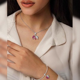 FOREVER QUEEN Women's Birthstone Charm Pendant, Heart, 925 Sterling Silver, Charms Pendant, Birthstone Charms for European Bracelets and Necklaces, Sterling Silver