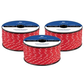 Abma Cord Polyester Cord 4mm x 30m Braid Polyester Rope, Red/White - Heavy Duty & Low Stretch - High UV & Abrasion Resistance