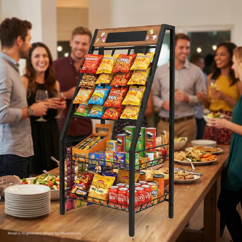 4 Tiers Snack Rack Display Stand - Chip Candy Organizer
