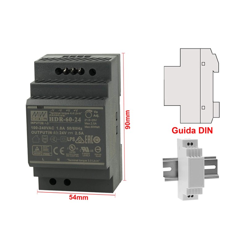 Mean Well Din-Rail power supply 60W 24V 2,5A ; MeanWell