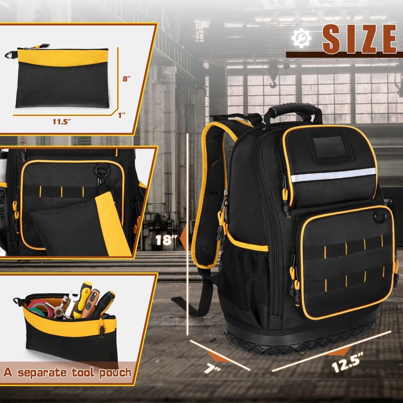 Marscamd Tool Backpack with Hard Bottom and a Tool Pouch,