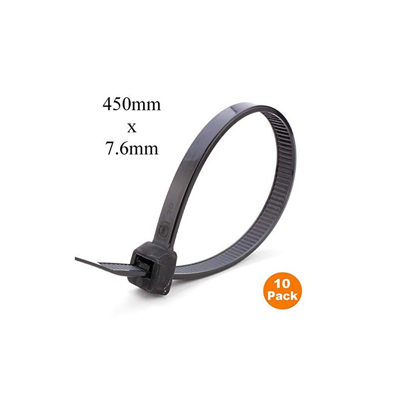 10 x Black Long Cable Ties 450mm x 7.6mm Wide