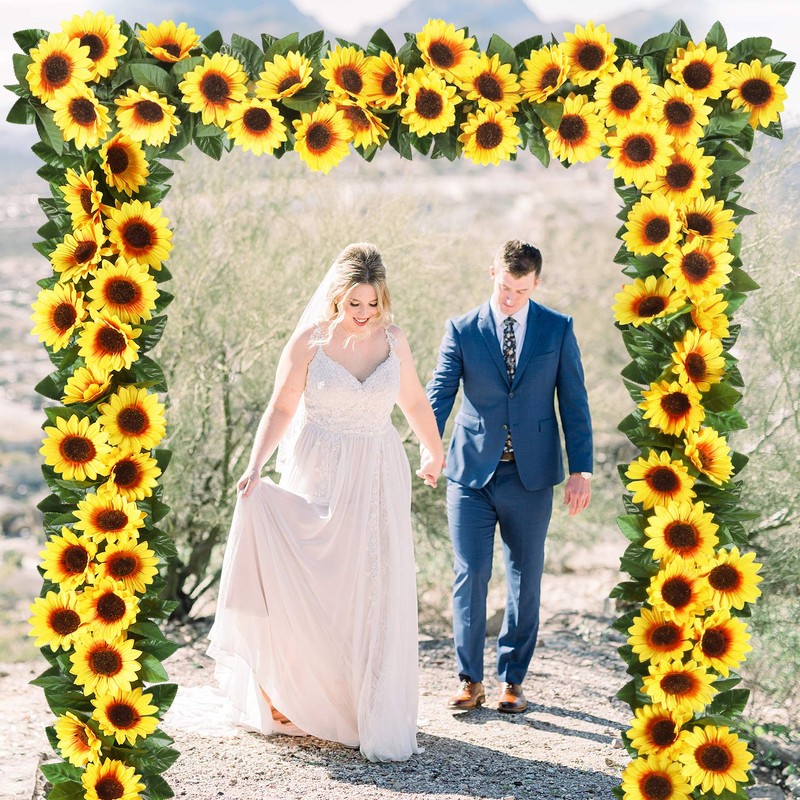 Shiny Flower 4 Pcs Artificial Sunflower Garland Silk Sunflower Vine