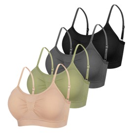 Omisy 4 Pack Women's Padded Comfort Wireless Sport Support Bra Bralette no Underwire with Adjustable Straps and Hook