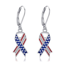 4th of July Earrings Sterling Silver American Flag Earrings Patriotic Jewelry Independence Day Gifts for Women