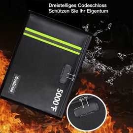 Improved Fireproof and Waterproof Bag Briefcase with Lock (38 x 28 cm) Multilayer Fibreglass Material, Fireproof Waterproof Briefcase for A4/A5 Documents